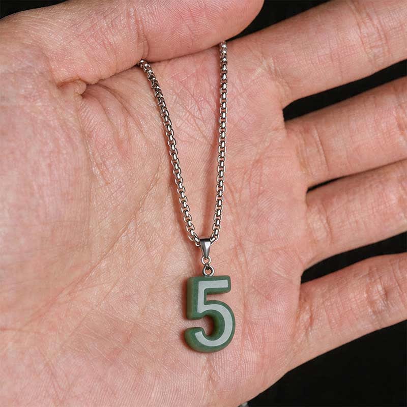 Buddha Stones 天然の0～9のエンジェルナンバージェイドチタン鋼チェーン豊かさネックレスペンダント - image 25
