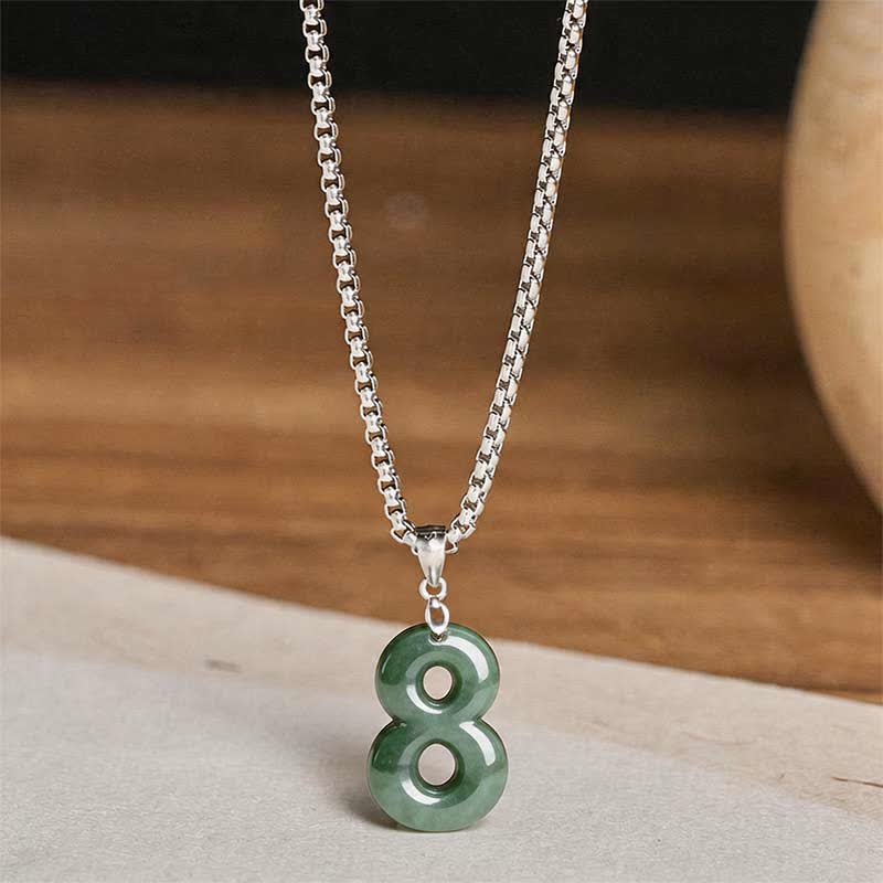 Buddha Stones 天然の0～9のエンジェルナンバージェイドチタン鋼チェーン豊かさネックレスペンダント - image 35