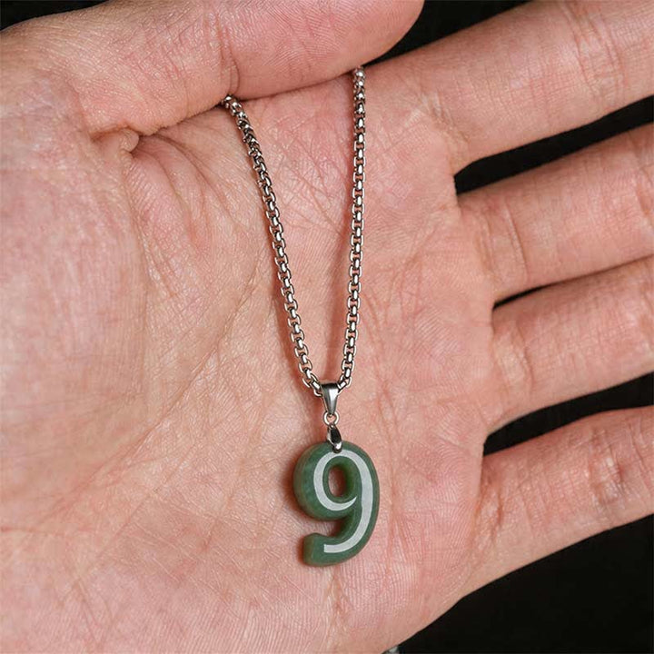 Buddha Stones 天然の0～9のエンジェルナンバージェイドチタン鋼チェーン豊かさネックレスペンダント - image 41