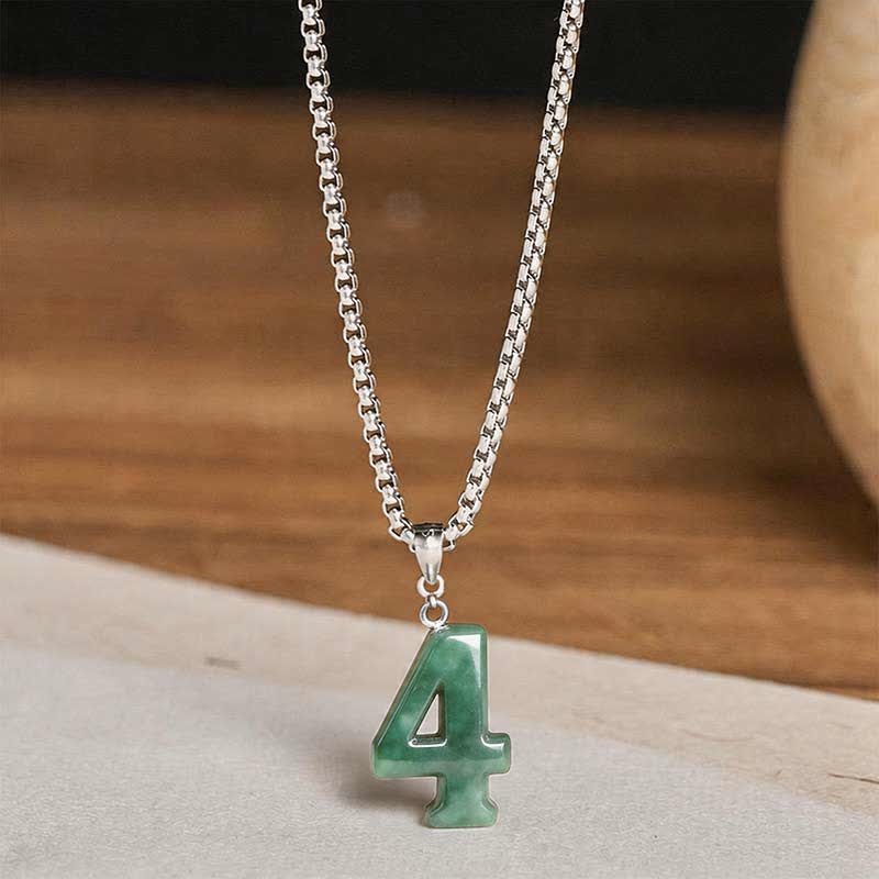 Buddha Stones 天然の0～9のエンジェルナンバージェイドチタン鋼チェーン豊かさネックレスペンダント - image 19