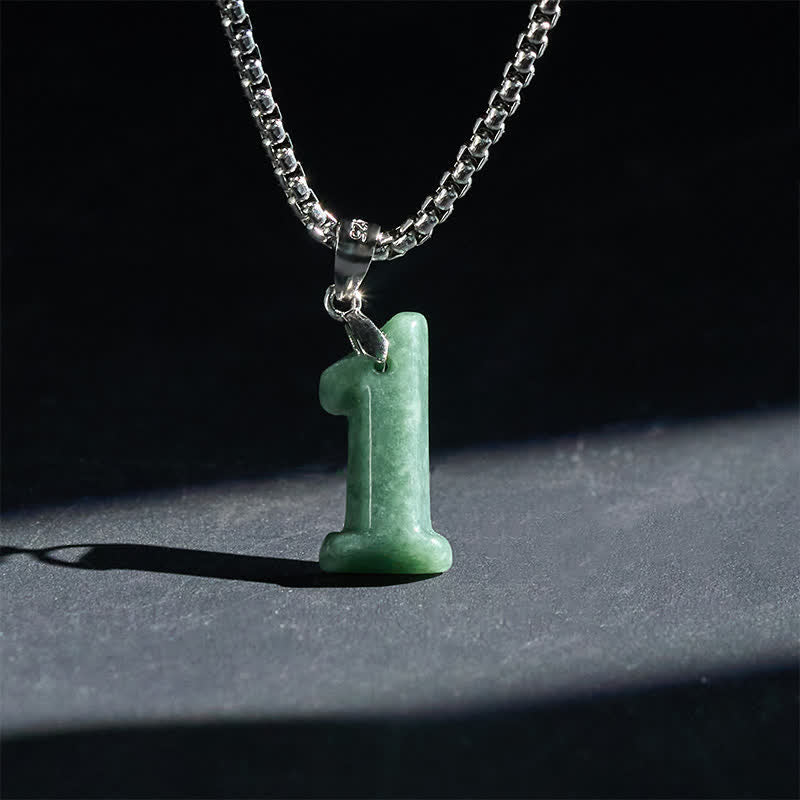 Buddha Stones 天然の0～9のエンジェルナンバージェイドチタン鋼チェーン豊かさネックレスペンダント - 1 - image 1