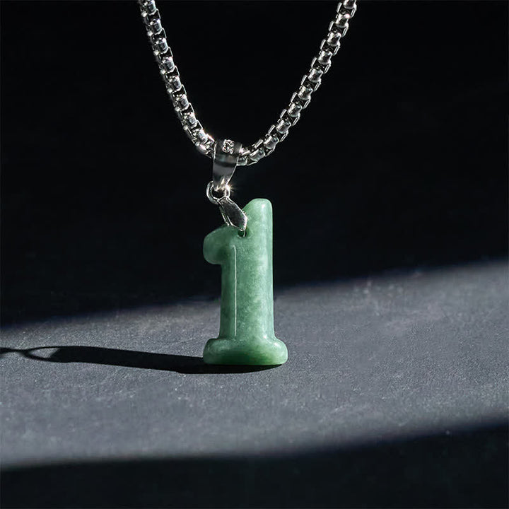 Buddha Stones 天然の0～9のエンジェルナンバージェイドチタン鋼チェーン豊かさネックレスペンダント - 1 - image 1