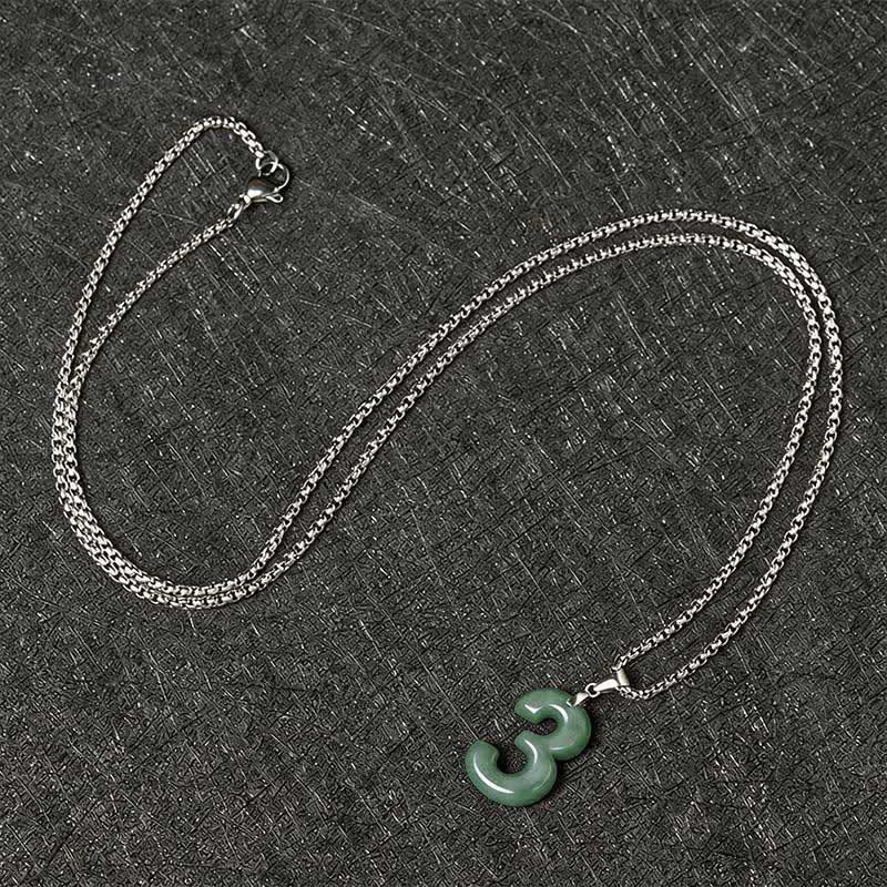 Buddha Stones 天然の0～9のエンジェルナンバージェイドチタン鋼チェーン豊かさネックレスペンダント - image 16