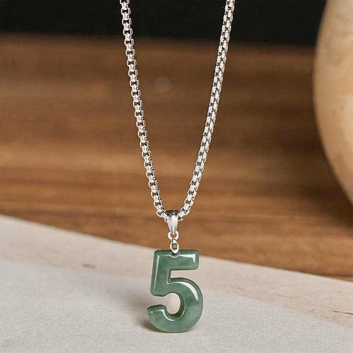 Buddha Stones 天然の0～9のエンジェルナンバージェイドチタン鋼チェーン豊かさネックレスペンダント - image 23