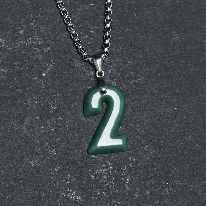 Buddha Stones 天然の0～9のエンジェルナンバージェイドチタン鋼チェーン豊かさネックレスペンダント - image 11
