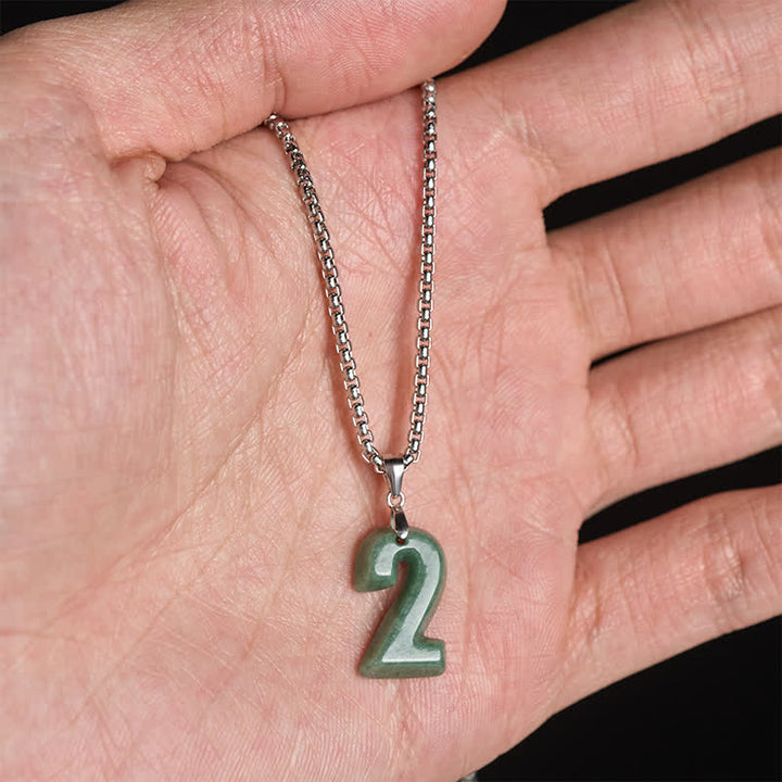 Buddha Stones 天然の0～9のエンジェルナンバージェイドチタン鋼チェーン豊かさネックレスペンダント - image 13
