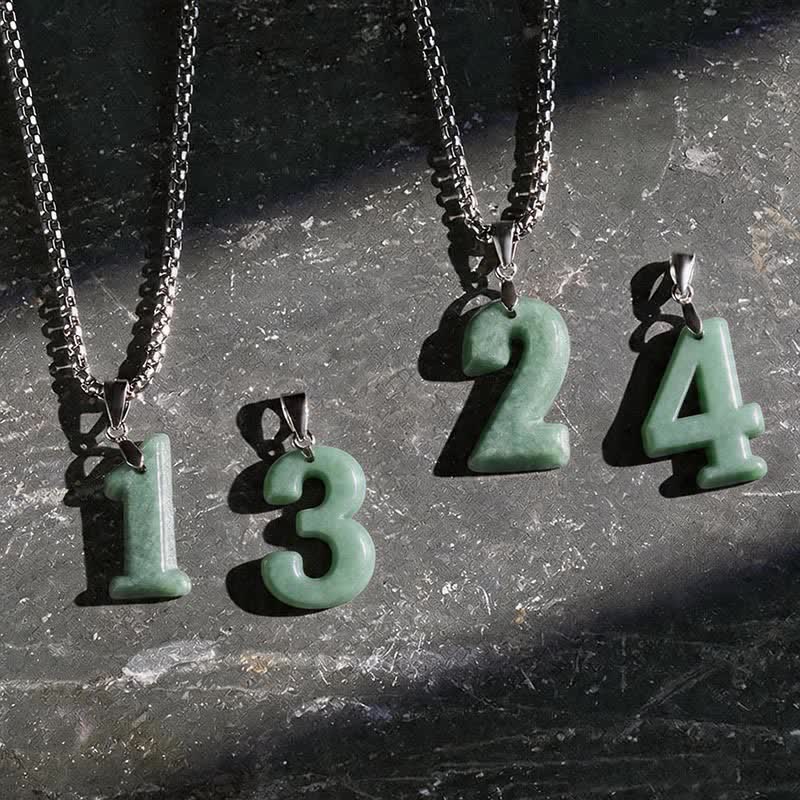 Buddha Stones 天然の0～9のエンジェルナンバージェイドチタン鋼チェーン豊かさネックレスペンダント - image 0
