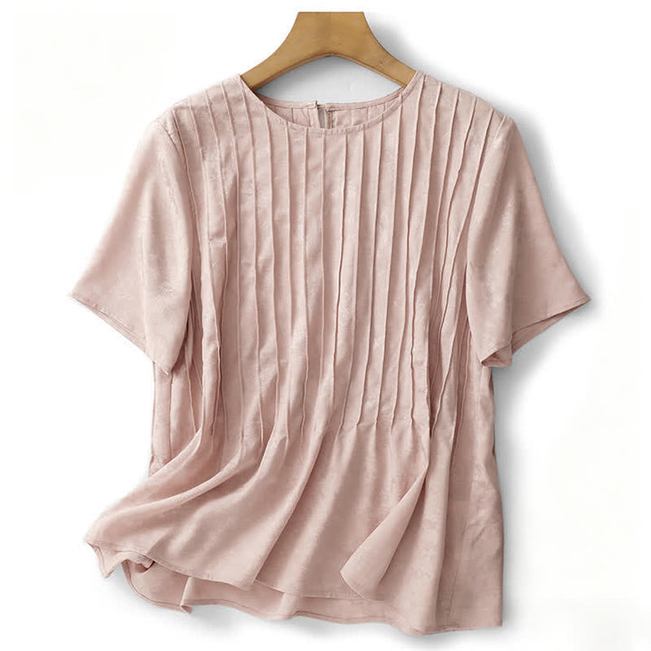 Buddha Stones 夏にぴったりのエレガントなプリーツ入り無地レディース半袖Tシャツ - ライトピンク - US6、 UK/AU10、 EU38 (XL) - image 0