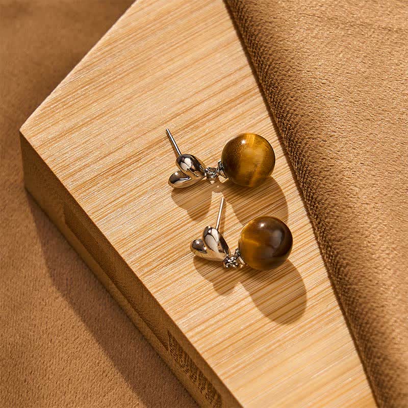Buddha Stones タイガーアイハートデザイン銅製勇気イヤリング - image 3