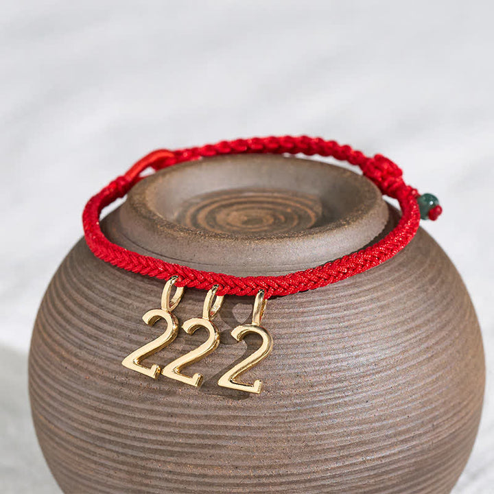 Buddha Stones 777 444 333 222 111 エンジェルナンバー赤紐の翡翠製プロテクション編み込みブレスレット - image 1