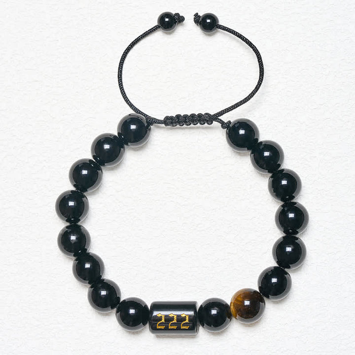 Buddha Stones エンジェルナンバー 天然ブラックオブシディアン タイガーアイ 強さと成就のブレスレット - image 15