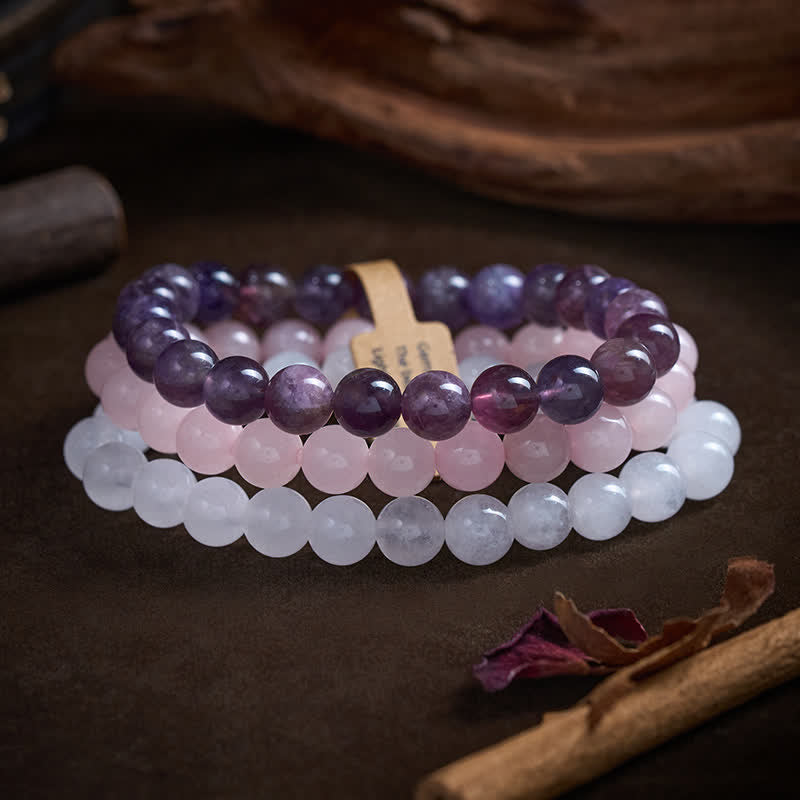 Buddha Stones アメジストとローズクォーツのクリスタルを使ったスピリチュアルな気づきのブレスレット - image 1