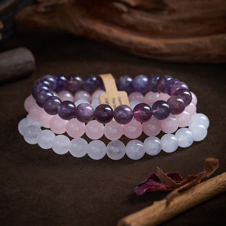 Buddha Stones アメジストとローズクォーツのクリスタルを使ったスピリチュアルな気づきのブレスレット - image 1