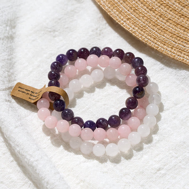 Buddha Stones アメジストとローズクォーツのクリスタルを使ったスピリチュアルな気づきのブレスレット - image 3