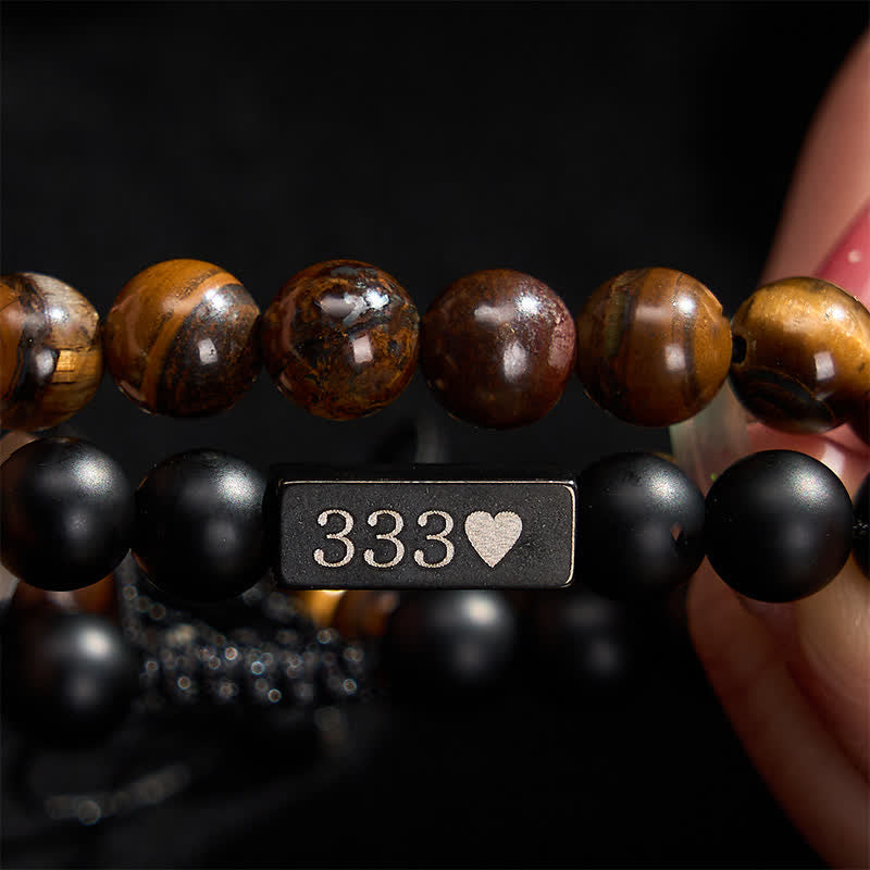 Buddha Stones フロスト加工のタイガーアイストーン2個セット 333 222 111 11:11 44​​4 エンジェルナンバー キュアブレスレット - image 3