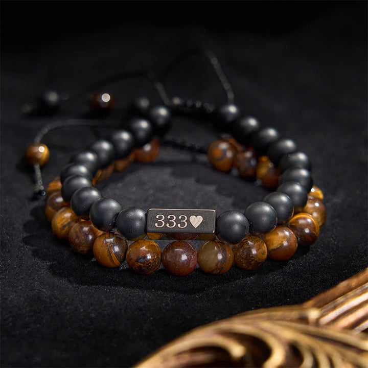 Buddha Stones フロスト加工のタイガーアイストーン2個セット 333 222 111 11:11 44​​4 エンジェルナンバー キュアブレスレット - 444 - image 0