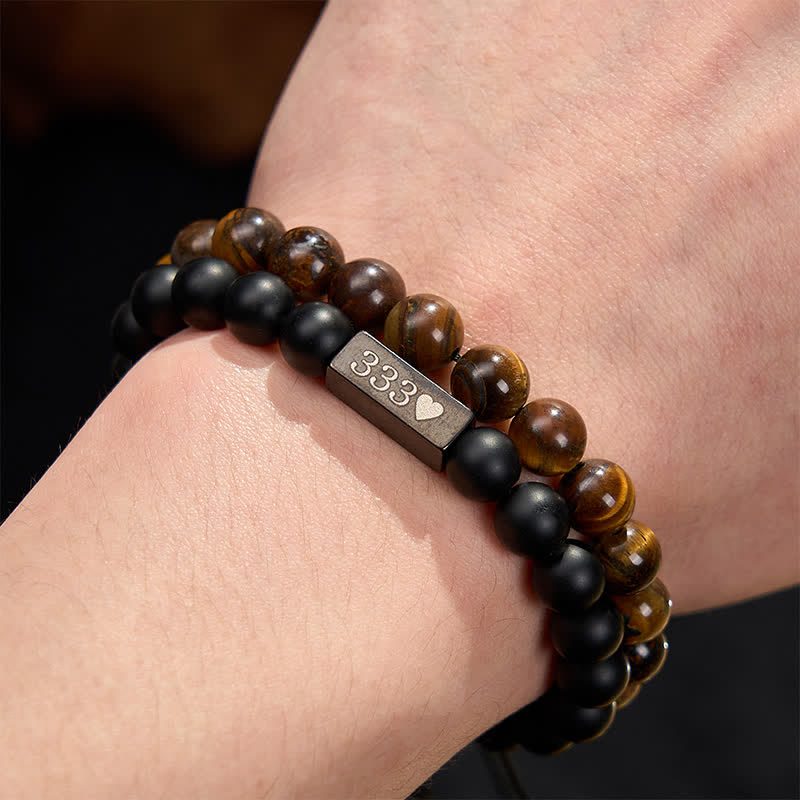 Buddha Stones フロスト加工のタイガーアイストーン2個セット 333 222 111 11:11 44​​4 エンジェルナンバー キュアブレスレット - image 4