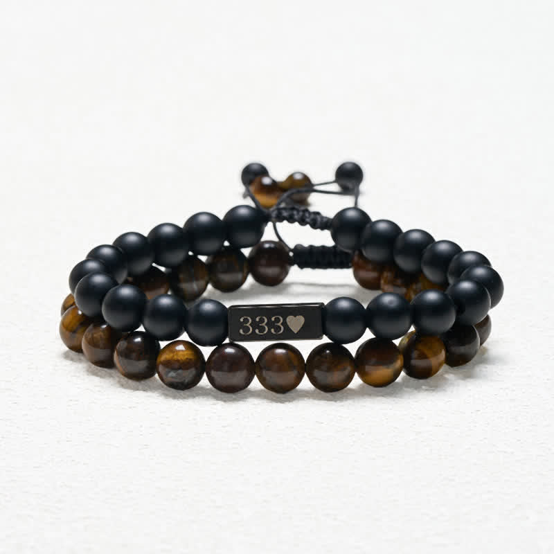Buddha Stones フロスト加工のタイガーアイストーン2個セット 333 222 111 11:11 44​​4 エンジェルナンバー キュアブレスレット - image 2