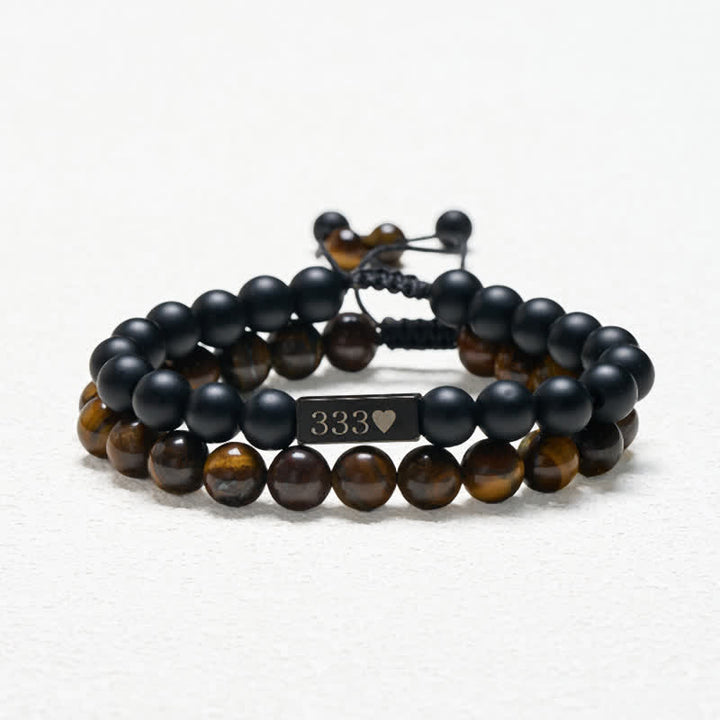 Buddha Stones フロスト加工のタイガーアイストーン2個セット 333 222 111 11:11 44​​4 エンジェルナンバー キュアブレスレット - image 2