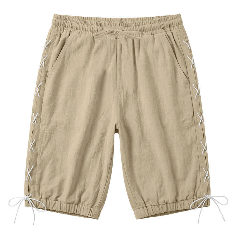 Buddha Stonesサマーカジュアル ドローストリング サイドスリット 無地 バミューダショーツ メンズ ストレートレッグパンツ ポケット付き - タン - US/UK/AU44、 EU54 (3XL) - image 0