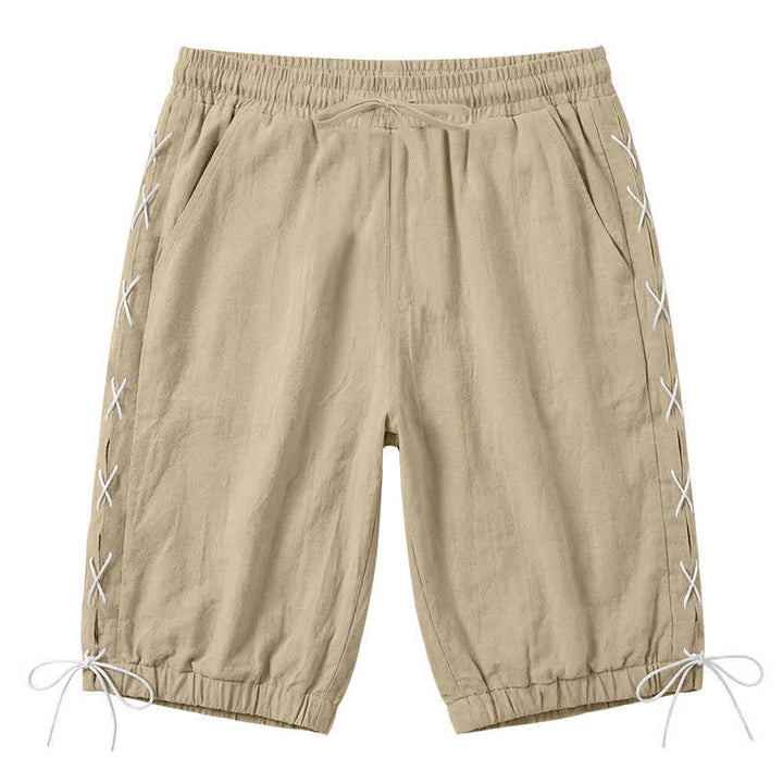 Buddha Stonesサマーカジュアル ドローストリング サイドスリット 無地 バミューダショーツ メンズ ストレートレッグパンツ ポケット付き - タン - US/UK/AU44、 EU54 (3XL) - image 0
