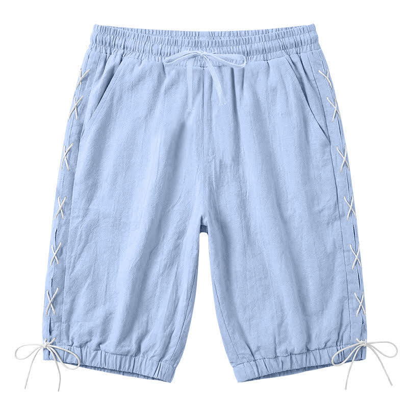 Buddha Stonesサマーカジュアル ドローストリング サイドスリット 無地 バミューダショーツ メンズ ストレートレッグパンツ ポケット付き - 水色 - US/UK/AU44、 EU54 (3XL) - image 16