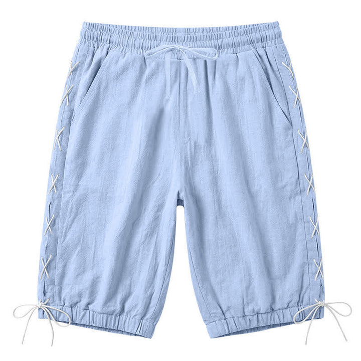 Buddha Stonesサマーカジュアル ドローストリング サイドスリット 無地 バミューダショーツ メンズ ストレートレッグパンツ ポケット付き - 水色 - US/UK/AU44、 EU54 (3XL) - image 16