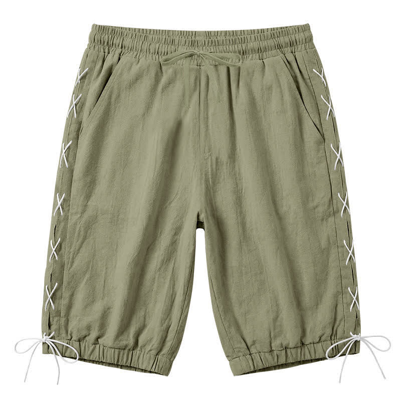 Buddha Stonesサマーカジュアル ドローストリング サイドスリット 無地 バミューダショーツ メンズ ストレートレッグパンツ ポケット付き - オリーブドラブ - US/UK/AU44、 EU54 (3XL) - image 25