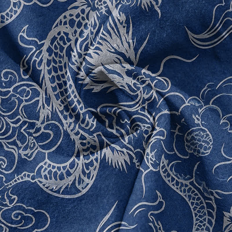 Buddha Stones 綿素材の白龍雲柄メンズ半袖ハーフボタンシャツ - image 4