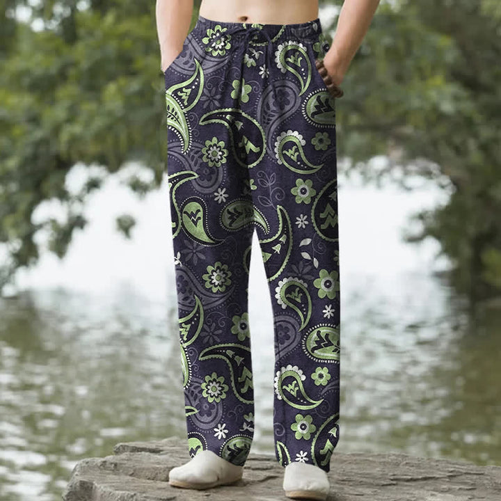 Buddha Stones コットン素材のペイズリー柄メンズテーパードパンツ（ポケット付き） - インジゴ - US/UK/AU50、EU60（5XL） - image 8