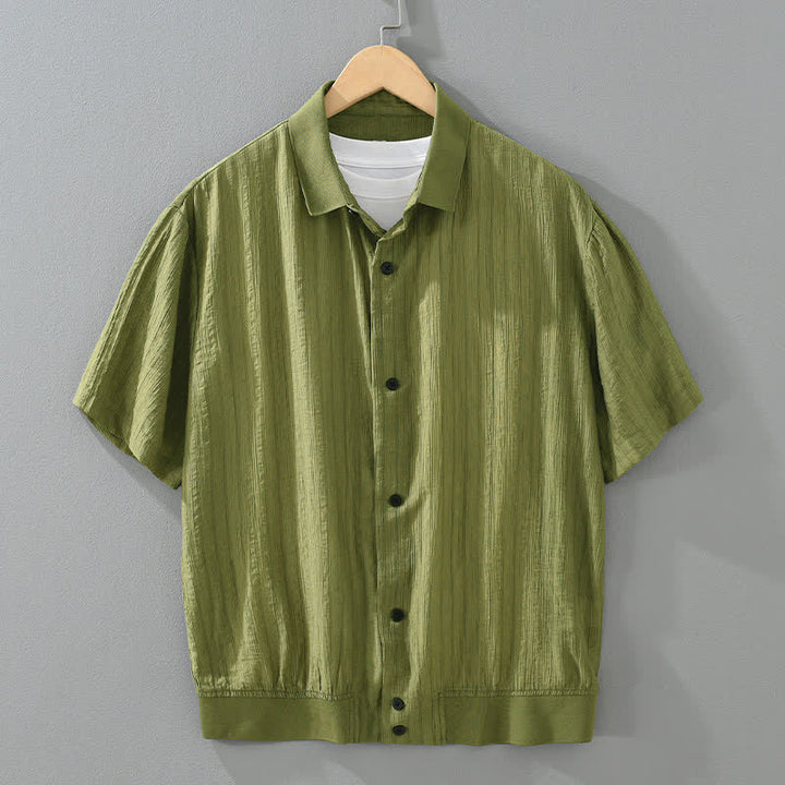 Buddha Stones 夏向けカジュアルミニマルボタンアップ無地メンズシャツ - オリーブドラブ - US/UK/AU42、 EU52 (3XL) - image 0