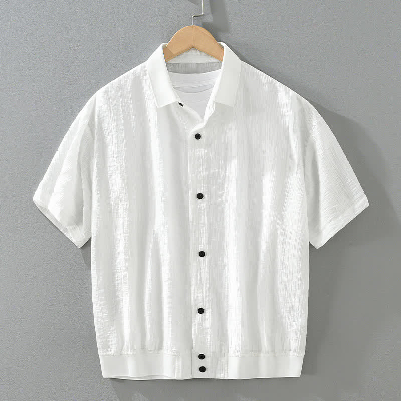 Buddha Stones 夏向けカジュアルミニマルボタンアップ無地メンズシャツ - 白 - US/UK/AU42、 EU52 (3XL) - image 11