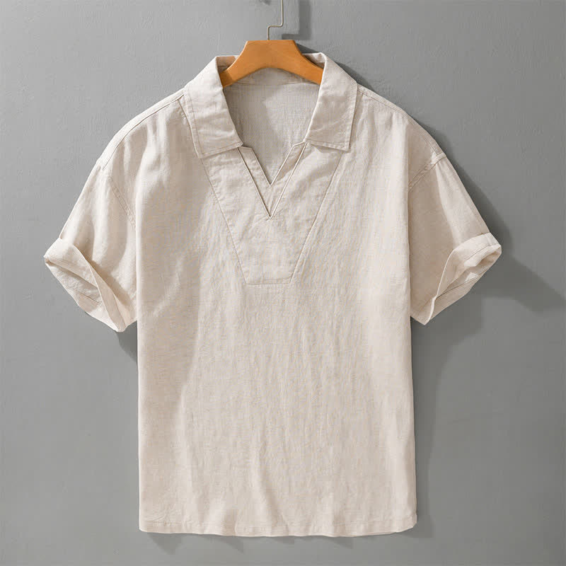 Buddha Stones 夏物カジュアルミニマリスト無地メンズシャツ - リネン - US/UK/AU42、 EU52 (3XL) - image 0