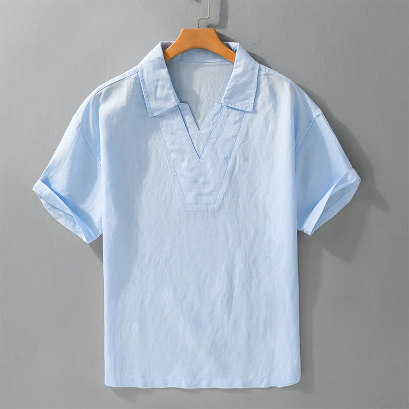 Buddha Stones 夏物カジュアルミニマリスト無地メンズシャツ - 水色 - US/UK/AU42、 EU52 (3XL) - image 3