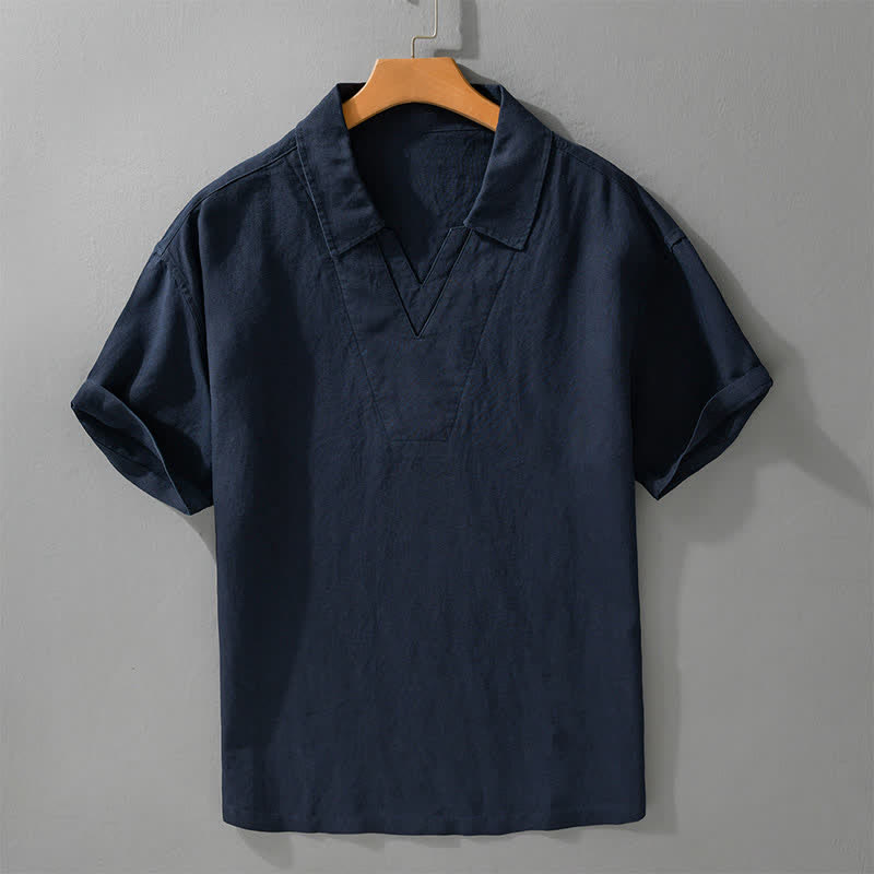 Buddha Stones 夏物カジュアルミニマリスト無地メンズシャツ - ミッドナイトブルー - US/UK/AU42、 EU52 (3XL) - image 5