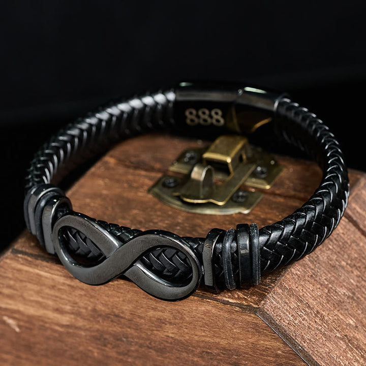 Buddha Stones インフィニティデザイン 444 エンジェルナンバー 888 エンジェルナンバー チタン鋼 レザー強化ブレスレット - image 12