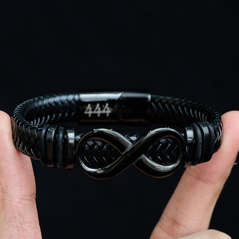 Buddha Stones インフィニティデザイン 444 エンジェルナンバー 888 エンジェルナンバー チタン鋼 レザー強化ブレスレット - image 3
