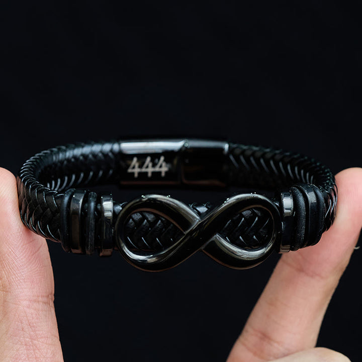 Buddha Stones インフィニティデザイン 444 エンジェルナンバー 888 エンジェルナンバー チタン鋼 レザー強化ブレスレット - image 3