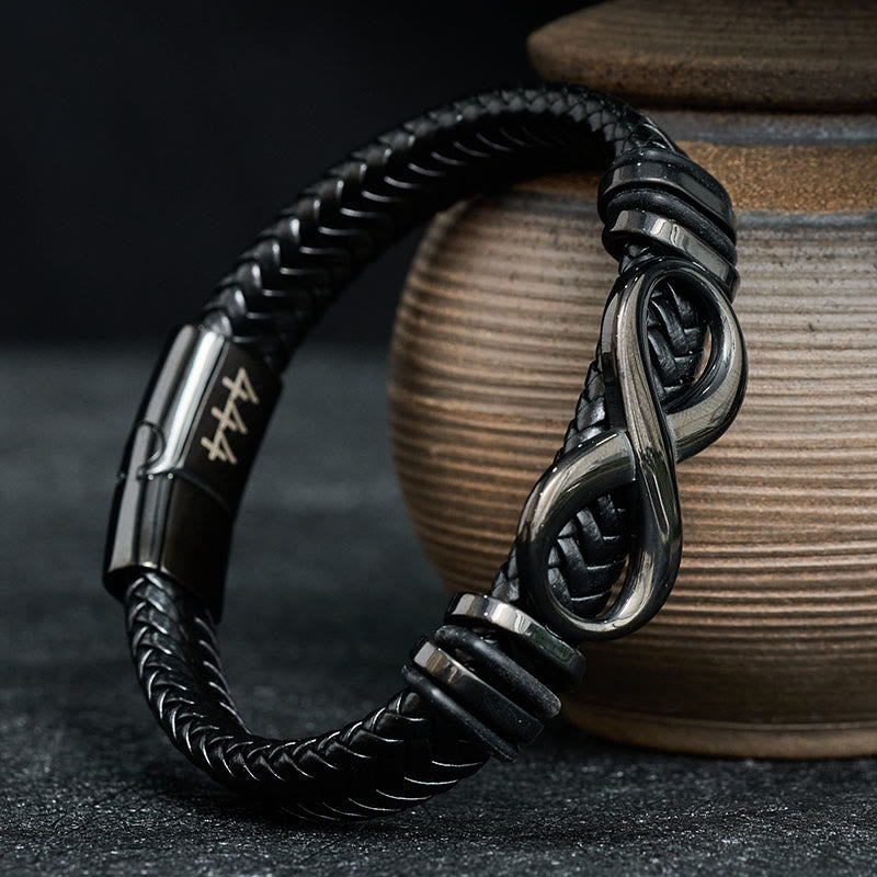 Buddha Stones インフィニティデザイン 444 エンジェルナンバー 888 エンジェルナンバー チタン鋼 レザー強化ブレスレット - image 4