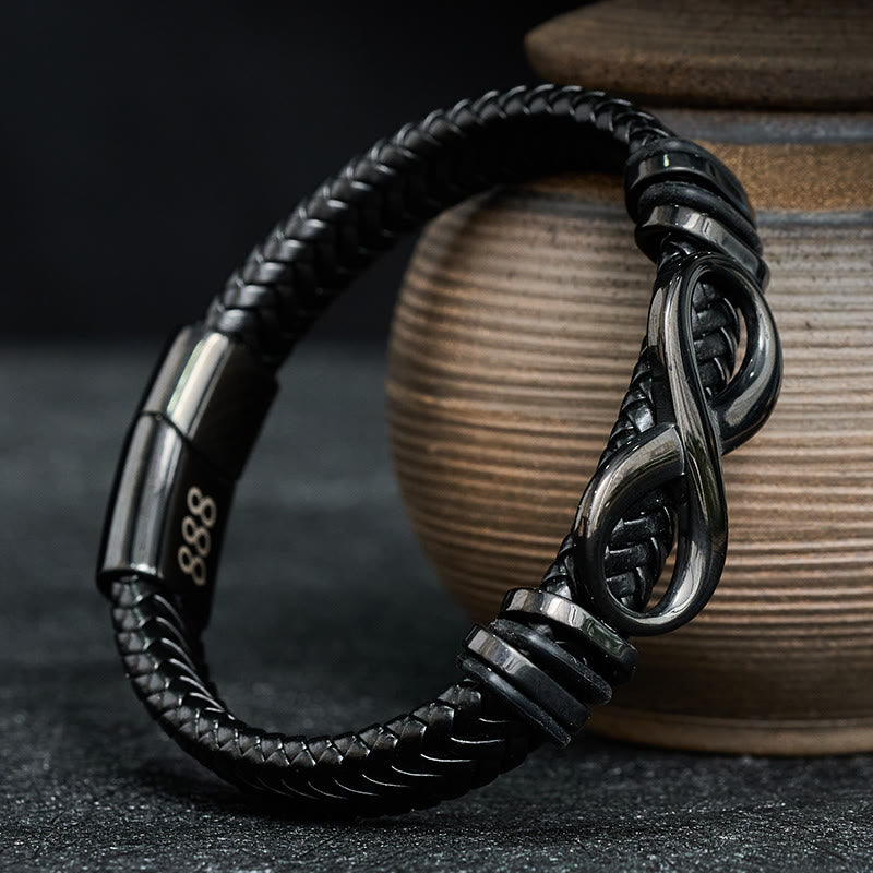 Buddha Stones インフィニティデザイン 444 エンジェルナンバー 888 エンジェルナンバー チタン鋼 レザー強化ブレスレット - image 11