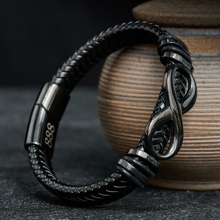 Buddha Stones インフィニティデザイン 444 エンジェルナンバー 888 エンジェルナンバー チタン鋼 レザー強化ブレスレット - image 11