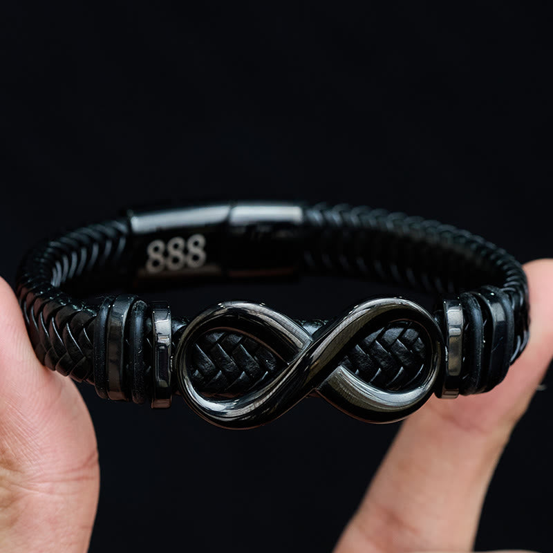 Buddha Stones インフィニティデザイン 444 エンジェルナンバー 888 エンジェルナンバー チタン鋼 レザー強化ブレスレット - image 10