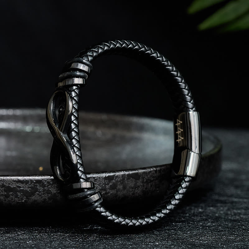 Buddha Stones インフィニティデザイン 444 エンジェルナンバー 888 エンジェルナンバー チタン鋼 レザー強化ブレスレット - image 1