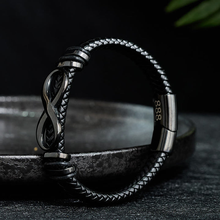 Buddha Stones インフィニティデザイン 444 エンジェルナンバー 888 エンジェルナンバー チタン鋼 レザー強化ブレスレット - image 9