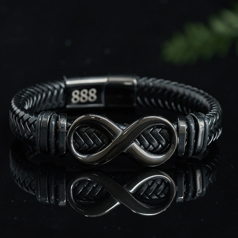 Buddha Stones インフィニティデザイン 444 エンジェルナンバー 888 エンジェルナンバー チタン鋼 レザー強化ブレスレット - エンジェルナンバー888（手首周り16～18cm） - image 8