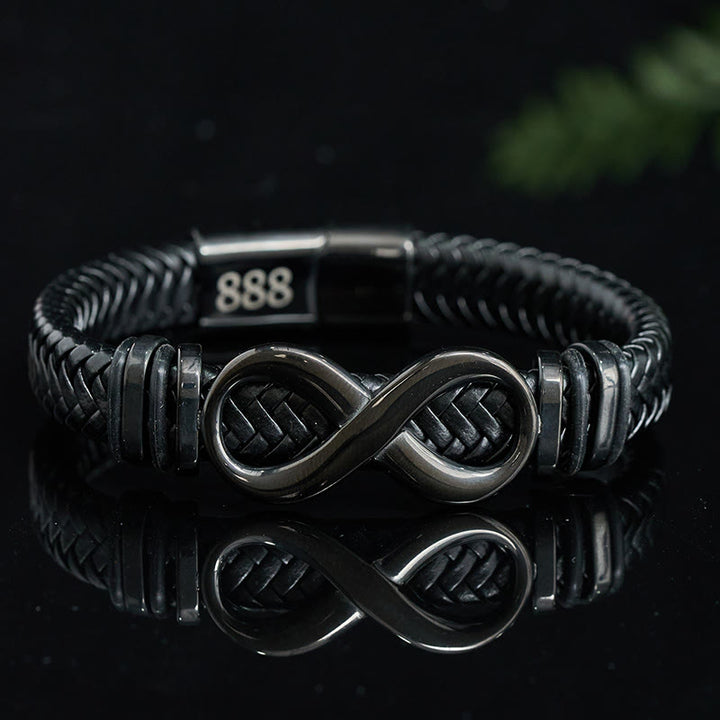 Buddha Stones インフィニティデザイン 444 エンジェルナンバー 888 エンジェルナンバー チタン鋼 レザー強化ブレスレット - エンジェルナンバー888（手首周り16～18cm） - image 8