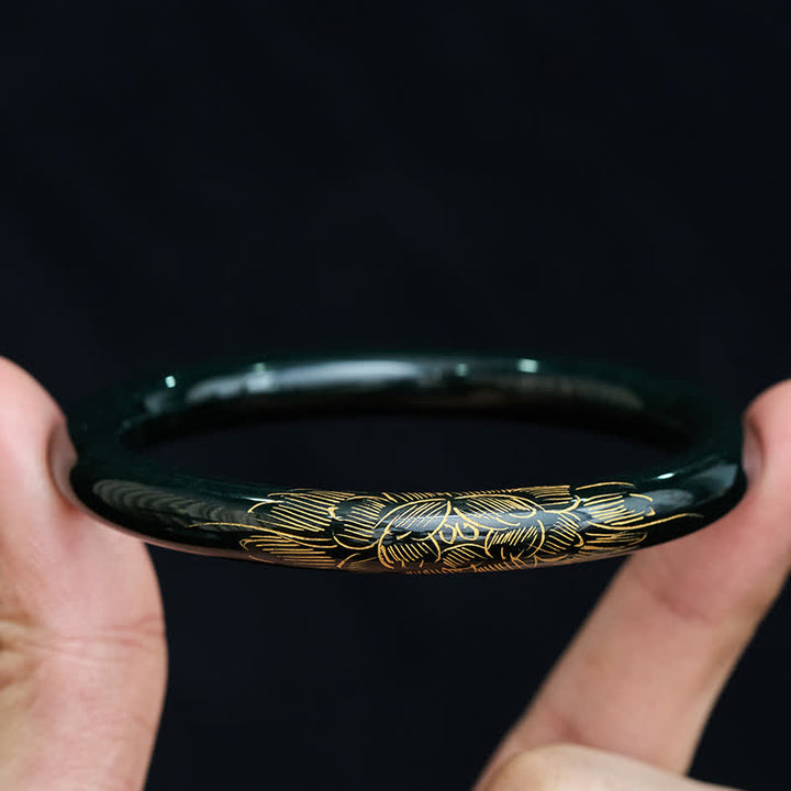 Buddha Stones 天然シアンジェイド蓮鯉鯉バングルブレスレット - image 7