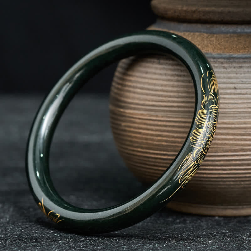 Buddha Stones 天然シアンジェイド蓮鯉鯉バングルブレスレット - image 3
