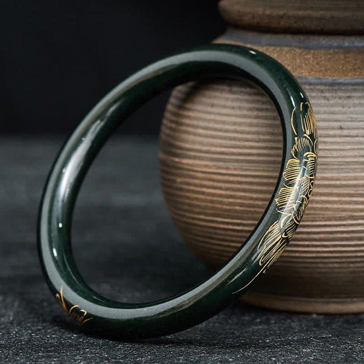 Buddha Stones 天然シアンジェイド蓮鯉鯉バングルブレスレット - image 3