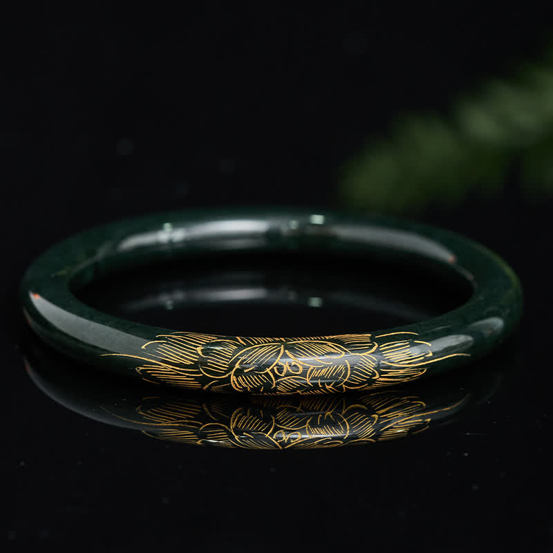Buddha Stones 天然シアンジェイド蓮鯉鯉バングルブレスレット - image 1